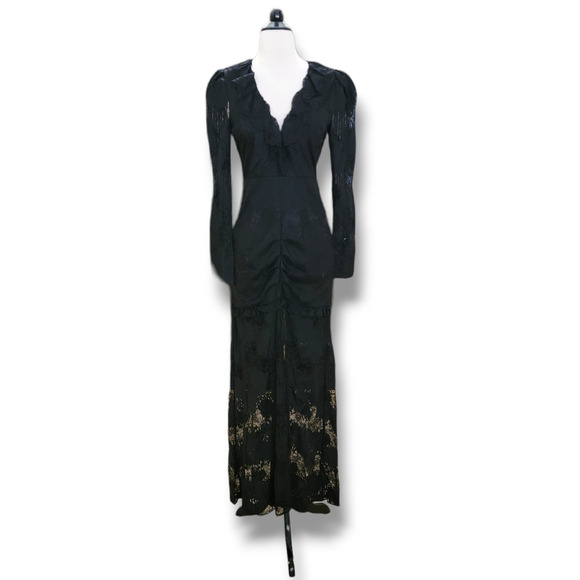 Alexis Lucasta Gown Black Lace Dress Long Sleeve XS Maxi Formal Wedding Sheer - Picture 4 of 14